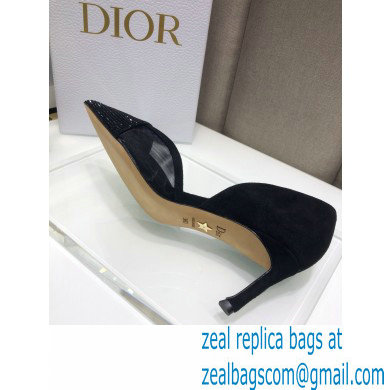 Dior Heel 7cm Crystal Suede Sandals Black 2021 - Click Image to Close