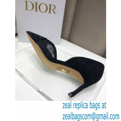 Dior Heel 7cm Crystal Suede Sandals Black 2021