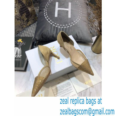 Dior Heel 7cm Crystal Suede Sandals Gold 2021
