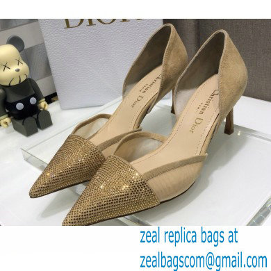 Dior Heel 7cm Crystal Suede Sandals Gold 2021