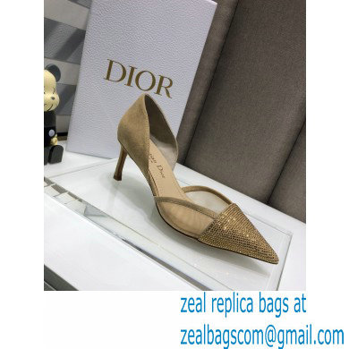 Dior Heel 7cm Crystal Suede Sandals Gold 2021 - Click Image to Close