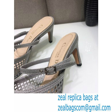 Dior Heel 7cm D-Choc Mules in Mesh Gray 2021 - Click Image to Close