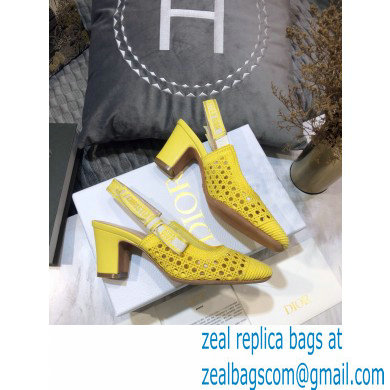 Dior Heel 7cm Moi Slingback Pumps Cannage Embroidered Mesh Yellow 2021 - Click Image to Close