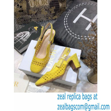 Dior Heel 7cm Moi Slingback Pumps Cannage Embroidered Mesh Yellow 2021