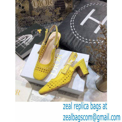 Dior Heel 7cm Moi Slingback Pumps Cannage Embroidered Mesh Yellow 2021 - Click Image to Close