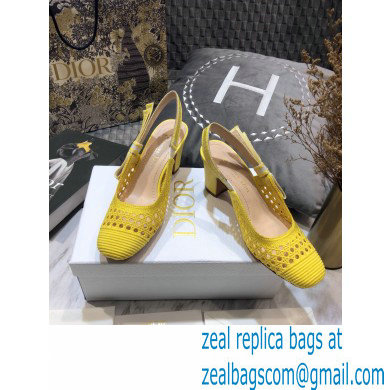 Dior Heel 7cm Moi Slingback Pumps Cannage Embroidered Mesh Yellow 2021