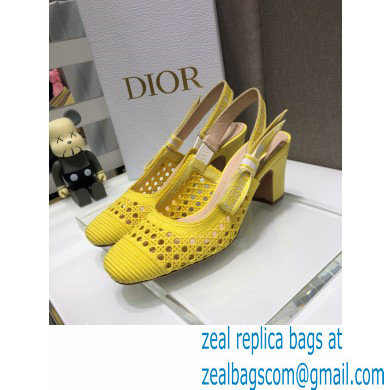 Dior Heel 7cm Moi Slingback Pumps Cannage Embroidered Mesh Yellow 2021 - Click Image to Close