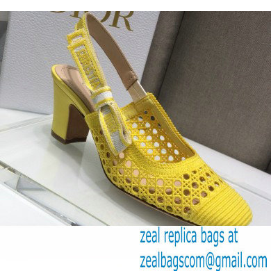 Dior Heel 7cm Moi Slingback Pumps Cannage Embroidered Mesh Yellow 2021 - Click Image to Close