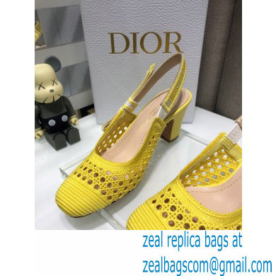 Dior Heel 7cm Moi Slingback Pumps Cannage Embroidered Mesh Yellow 2021