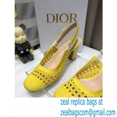 Dior Heel 7cm Moi Slingback Pumps Cannage Embroidered Mesh Yellow 2021 - Click Image to Close