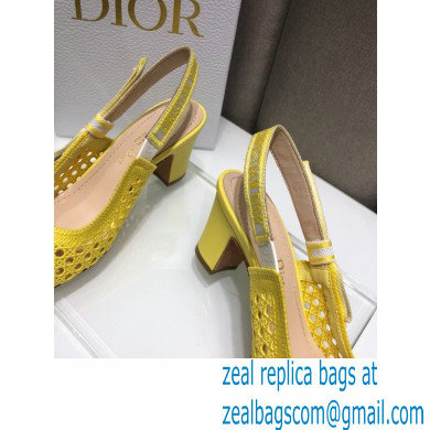 Dior Heel 7cm Moi Slingback Pumps Cannage Embroidered Mesh Yellow 2021