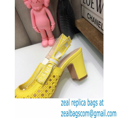 Dior Heel 7cm Moi Slingback Pumps Cannage Embroidered Mesh Yellow 2021 - Click Image to Close
