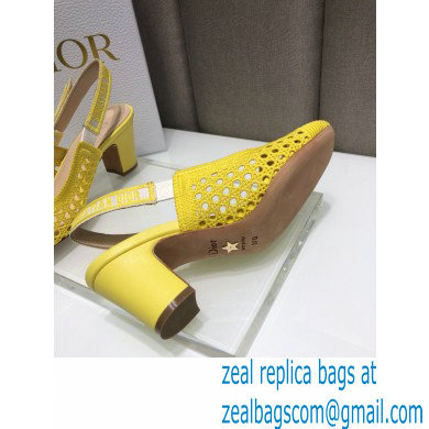 Dior Heel 7cm Moi Slingback Pumps Cannage Embroidered Mesh Yellow 2021 - Click Image to Close