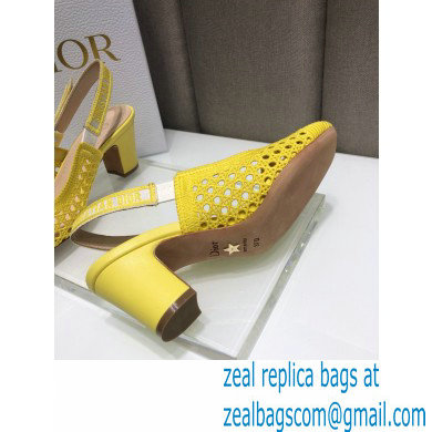 Dior Heel 7cm Moi Slingback Pumps Cannage Embroidered Mesh Yellow 2021