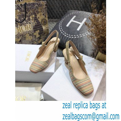 Dior Heel 7cm Moi Slingback Pumps Gold Metallic Thread Embroidered Cotton 2021