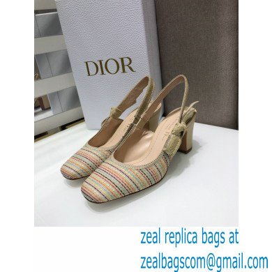 Dior Heel 7cm Moi Slingback Pumps Gold Metallic Thread Embroidered Cotton 2021 - Click Image to Close