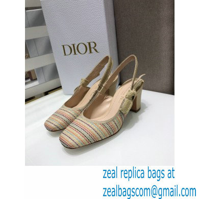 Dior Heel 7cm Moi Slingback Pumps Gold Metallic Thread Embroidered Cotton 2021