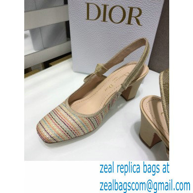 Dior Heel 7cm Moi Slingback Pumps Gold Metallic Thread Embroidered Cotton 2021