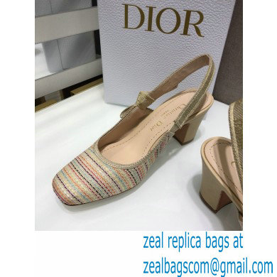 Dior Heel 7cm Moi Slingback Pumps Gold Metallic Thread Embroidered Cotton 2021 - Click Image to Close