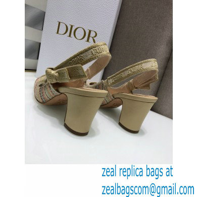 Dior Heel 7cm Moi Slingback Pumps Gold Metallic Thread Embroidered Cotton 2021