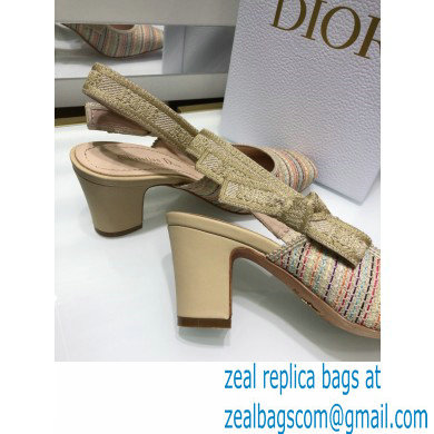 Dior Heel 7cm Moi Slingback Pumps Gold Metallic Thread Embroidered Cotton 2021