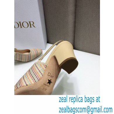 Dior Heel 7cm Moi Slingback Pumps Gold Metallic Thread Embroidered Cotton 2021 - Click Image to Close