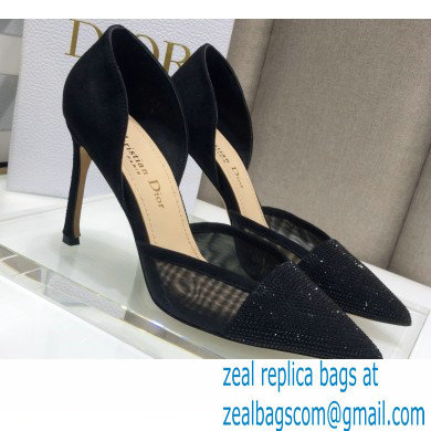 Dior Heel 9.5cm Crystal Suede Sandals Black 2021 - Click Image to Close