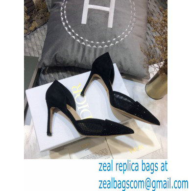 Dior Heel 9.5cm Crystal Suede Sandals Black 2021