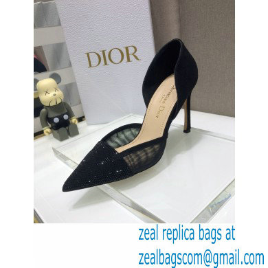 Dior Heel 9.5cm Crystal Suede Sandals Black 2021 - Click Image to Close