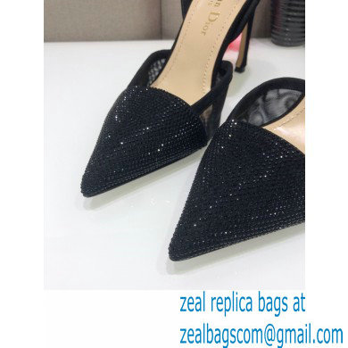 Dior Heel 9.5cm Crystal Suede Sandals Black 2021