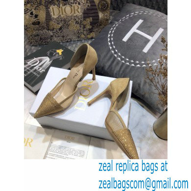 Dior Heel 9.5cm Crystal Suede Sandals Gold 2021