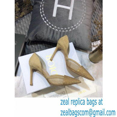 Dior Heel 9.5cm Crystal Suede Sandals Gold 2021