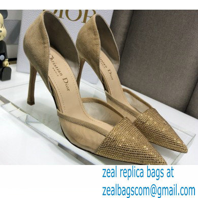 Dior Heel 9.5cm Crystal Suede Sandals Gold 2021 - Click Image to Close