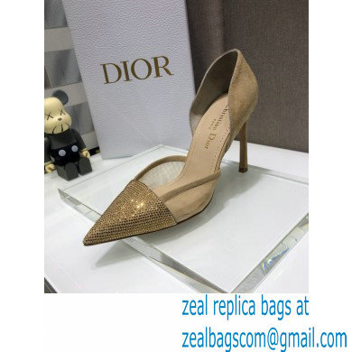 Dior Heel 9.5cm Crystal Suede Sandals Gold 2021 - Click Image to Close