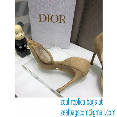 Dior Heel 9.5cm Crystal Suede Sandals Gold 2021