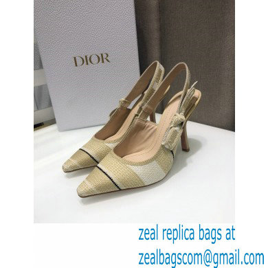 Dior Heel 9.5cm J'Adior Slingback Pumps Beige Embroidered Cotton with Stripes Motif 2021 - Click Image to Close