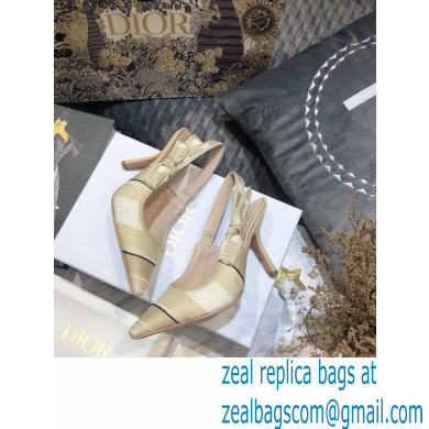 Dior Heel 9.5cm J'Adior Slingback Pumps Beige Embroidered Cotton with Stripes Motif 2021