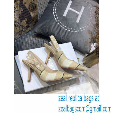 Dior Heel 9.5cm J'Adior Slingback Pumps Beige Embroidered Cotton with Stripes Motif 2021