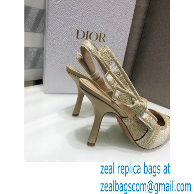 Dior Heel 9.5cm J'Adior Slingback Pumps Beige Embroidered Cotton with Stripes Motif 2021