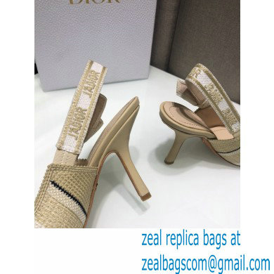 Dior Heel 9.5cm J'Adior Slingback Pumps Beige Embroidered Cotton with Stripes Motif 2021