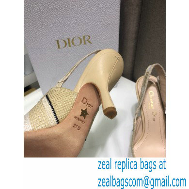 Dior Heel 9.5cm J'Adior Slingback Pumps Beige Embroidered Cotton with Stripes Motif 2021