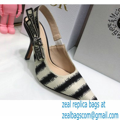 Dior Heel 9.5cm J'Adior Slingback Pumps D-Stripes Embroidered Cotton Black 2021 - Click Image to Close