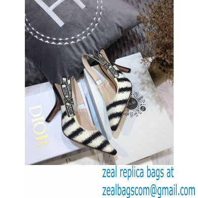 Dior Heel 9.5cm J'Adior Slingback Pumps D-Stripes Embroidered Cotton Black 2021