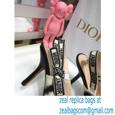 Dior Heel 9.5cm J'Adior Slingback Pumps D-Stripes Embroidered Cotton Black 2021 - Click Image to Close