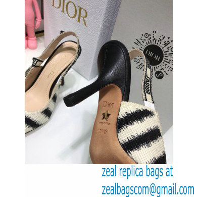 Dior Heel 9.5cm J'Adior Slingback Pumps D-Stripes Embroidered Cotton Black 2021 - Click Image to Close