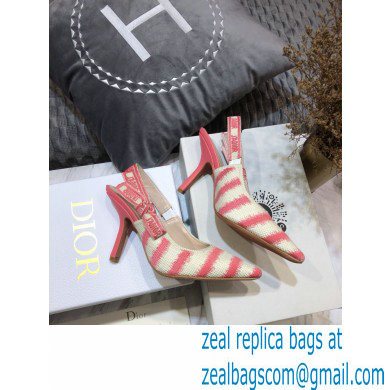 Dior Heel 9.5cm J'Adior Slingback Pumps D-Stripes Embroidered Cotton Pink 2021