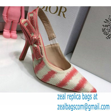 Dior Heel 9.5cm J'Adior Slingback Pumps D-Stripes Embroidered Cotton Pink 2021 - Click Image to Close