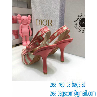 Dior Heel 9.5cm J'Adior Slingback Pumps D-Stripes Embroidered Cotton Pink 2021 - Click Image to Close