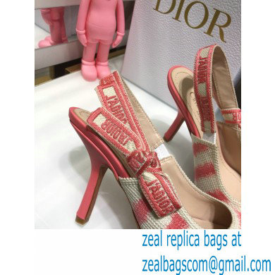 Dior Heel 9.5cm J'Adior Slingback Pumps D-Stripes Embroidered Cotton Pink 2021