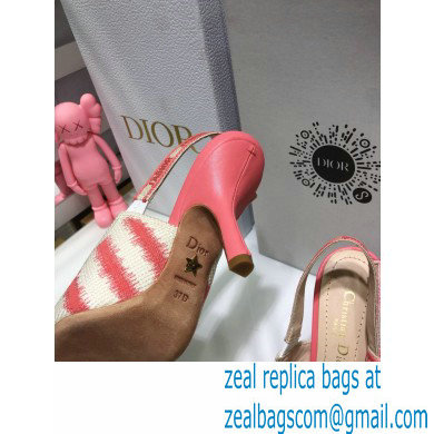 Dior Heel 9.5cm J'Adior Slingback Pumps D-Stripes Embroidered Cotton Pink 2021